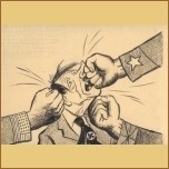 Карикатура ''Тройной удар по Гитлеру''. 1944 г. Автор Буторов К.Л. Из фондов КГКМ 